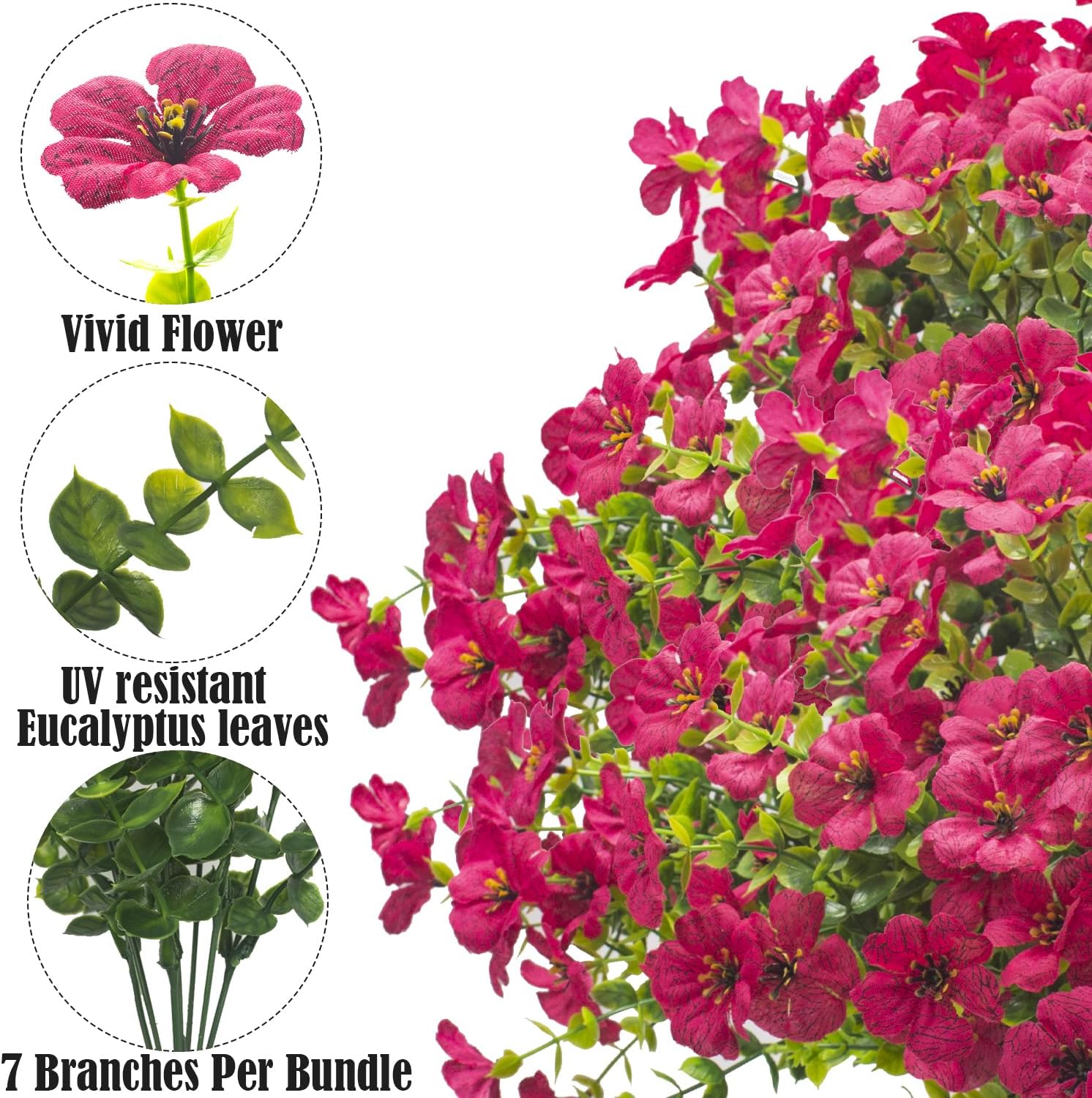 Artificial Fake Flowers for Outdoor Spring Decoration, 16 Bundles Faux Silk Colorful Daisy UV Resistant Realistic for Outside Porch Patio Home Yard Garden Planters Pots Window Box (Rose Red)