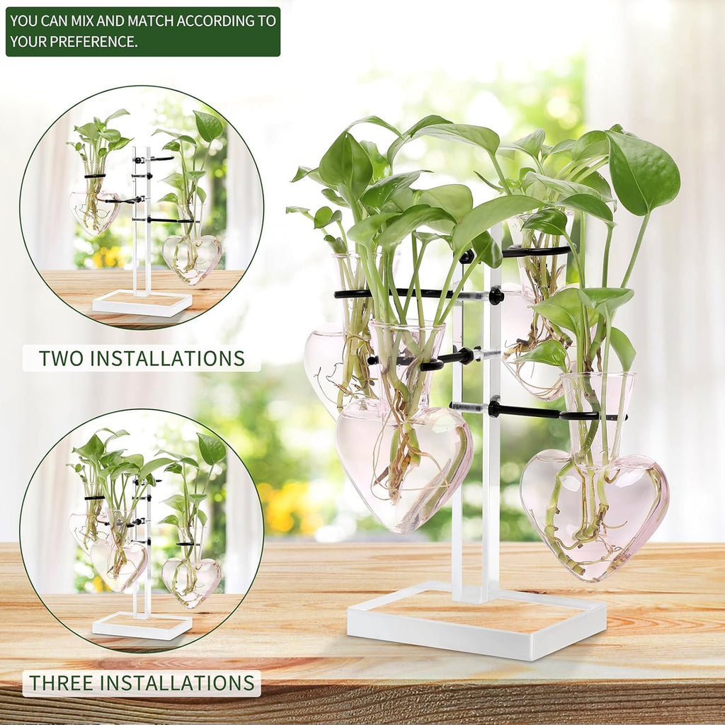 Clear Plants Propagation Stations Terrarium Kit Birthday Gift for Women for Indoor Home Office Decor Acrylic Plant Accessories - 4 Love Hear Vase