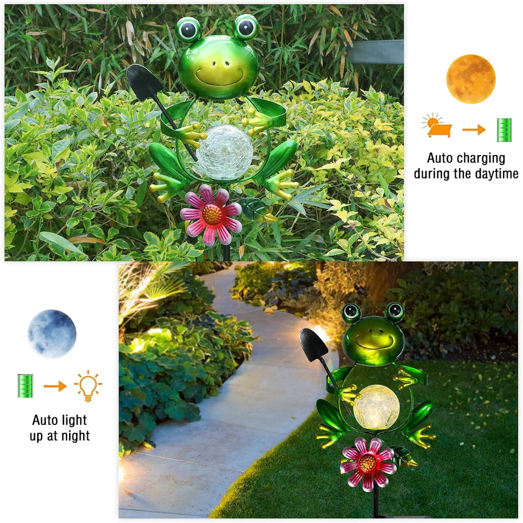 Bshine Frog Solar Light Outdoor Garden, Cracked Glass Metal Solar Garden Stakes for Pathway, Backyard Decoration, Yard Art, Lawn Ornaments, Frog Gifts for Women, Mom, Frog Lovers