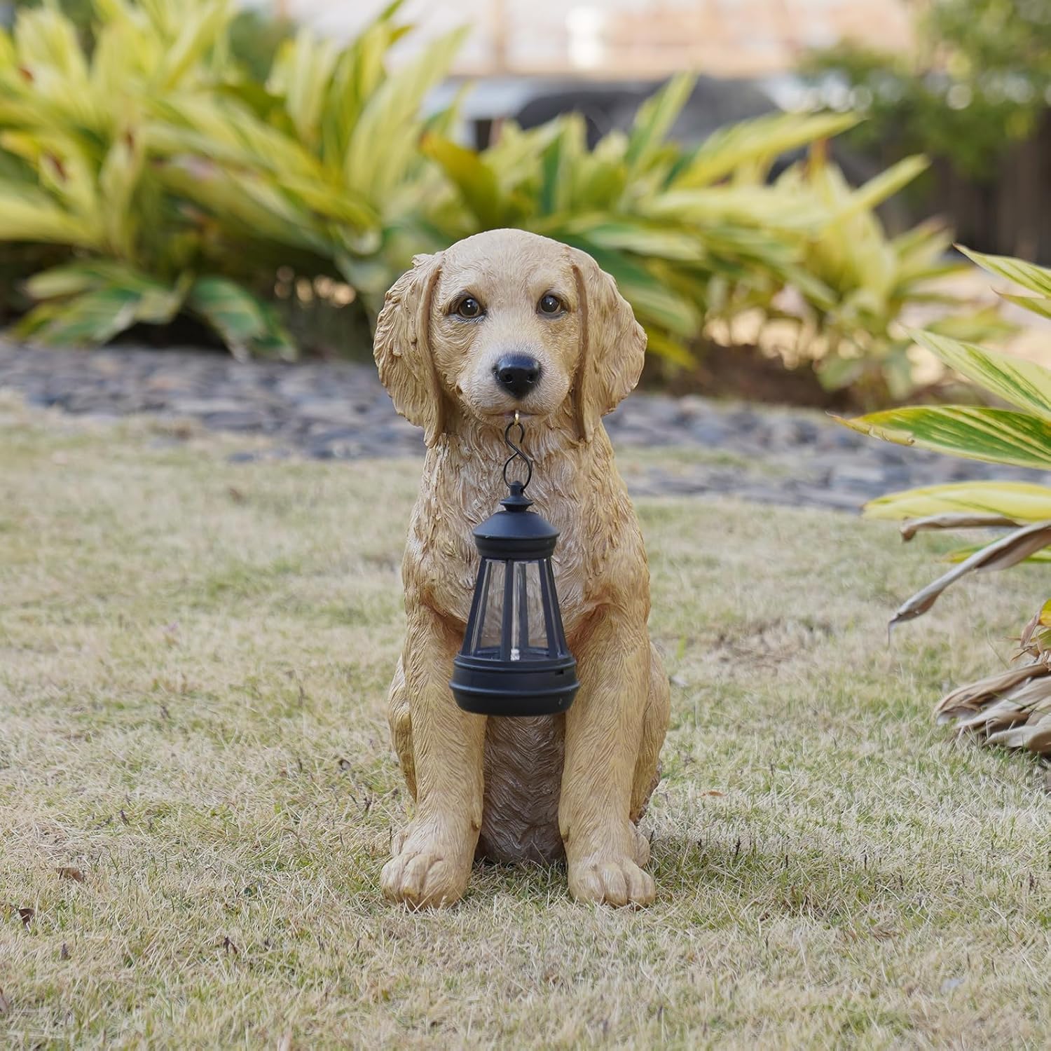 Cynkeyee Garden Decor Dog Statues Outdoor - Golden Retriever Puppy Statue with Solar, Outdoor Figurine Lights for Garden Patio Yard Accent Solar Decorations for Outside 13.5x7.5x15.5 Inch
