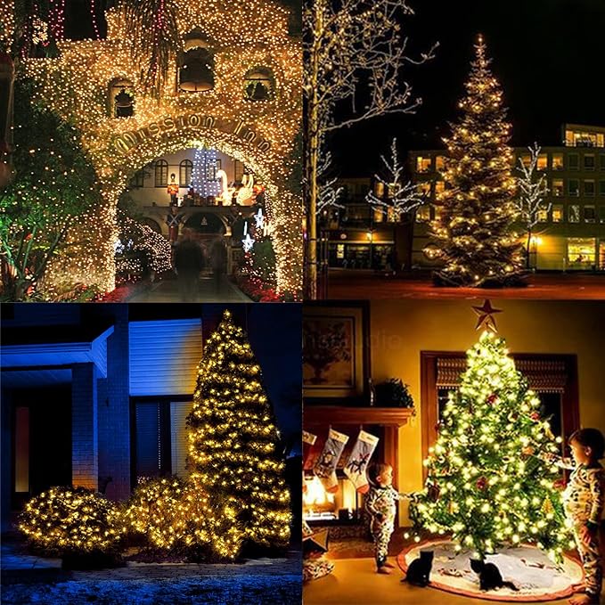 114ft Christmas String Lights Outdoor, 300 LED Connectable With Timer, 8 Modes Tree Fairy Twinkle Lights for Garden, Wedding, Indoor Outdoor Xmas Decor (Warm White)