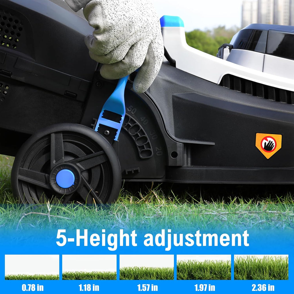 ROYAL GARDEN 13 Inch Lawn Mower Cordless Electric Walk Behind Push Mower with 5-Height Adjust Portable & Lightweight Push Battery Powered Lawn Mower (4.0AH Battery & Charger Included)