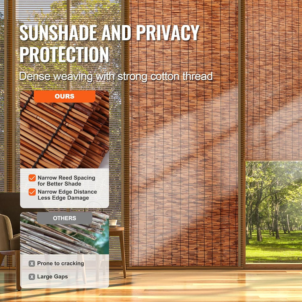 VEVOR Natural Reed Fencing, 4 ft x 16.4 ft, 2 Pack Reed Screen Curtain Balcony Reed Fence Roll for Outdoor Backyard Patio, Decorative Fence for Backyard Garden Fencing Divider, Privacy Panel, Brown