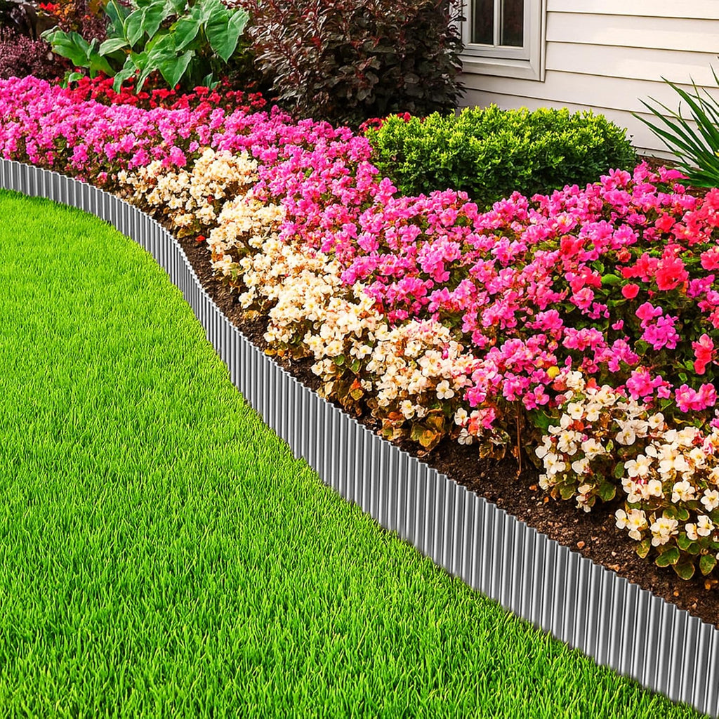 MIXC Corrugated Metal Garden Edging, Landscape Border for Lawn, Flower Bed & Paver (Silver, 10 Inch × 25FT)