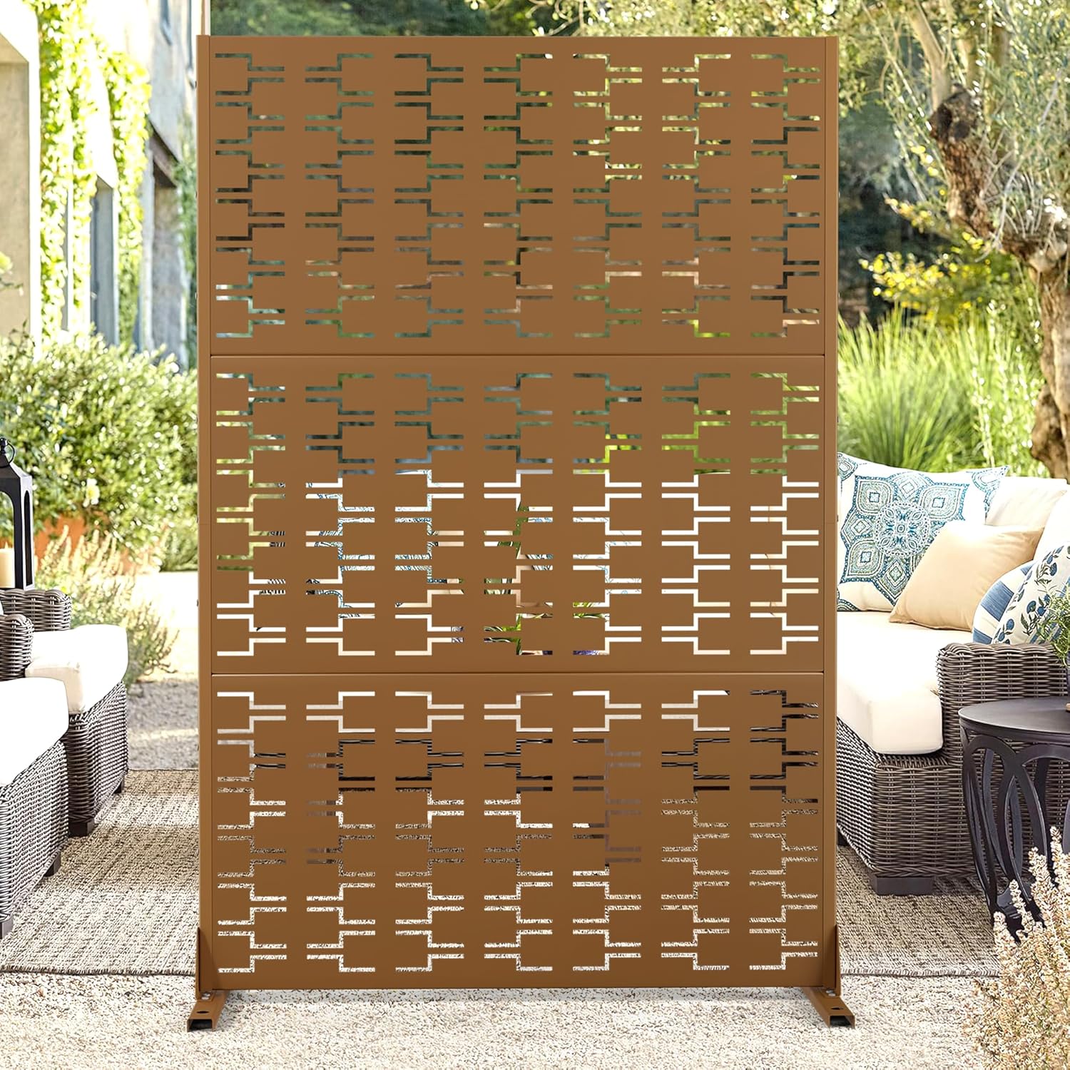 72" H×47" W Metal Privacy Screen Outdoor Privacy Screen Freestanding, Outdoor Privacy Screens and Panels for Patio Lawn Deck(Consists of 3 Panels)