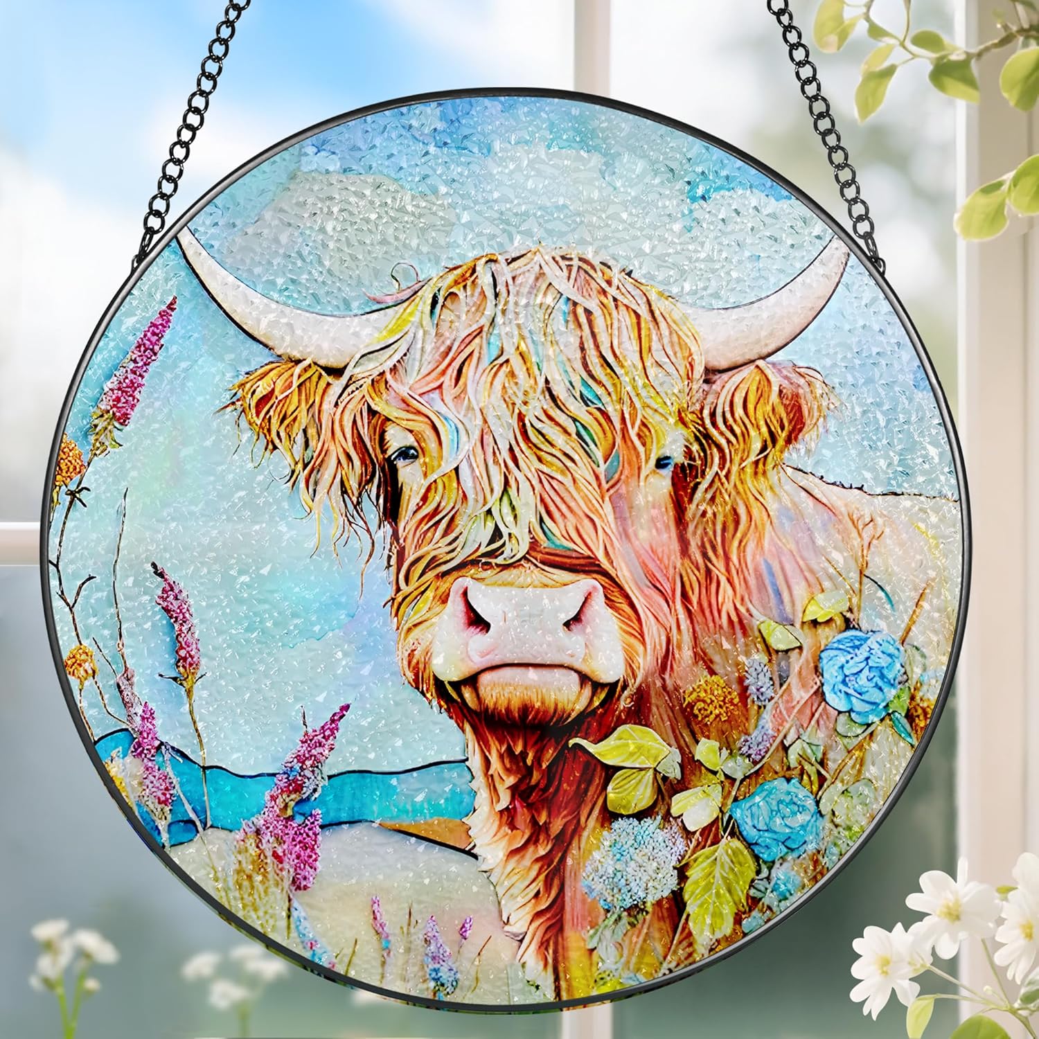 Stained Glass Window Hanging, Stained Glass Suncatcher, Cow Sun Catcher, Window Hanging Decor, Cow Gift, Gifts for Mothers Day or Fathers Day, Christmas or Birthday Gift, Gifts for Her Him