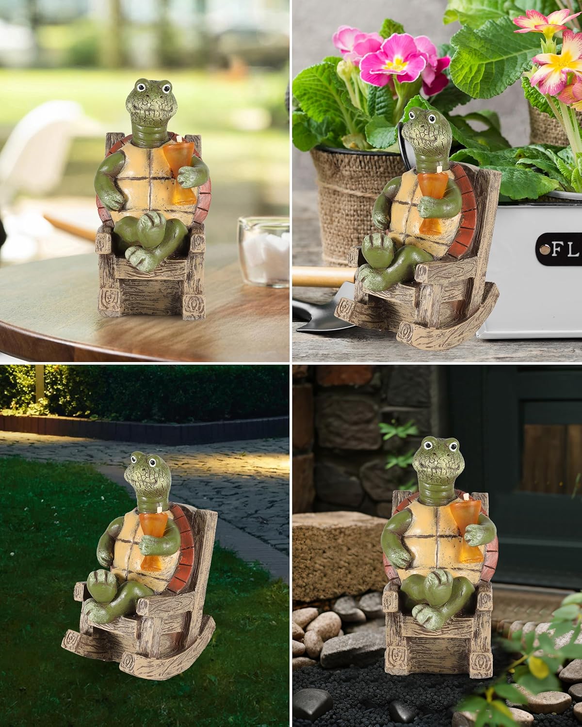 iStatue Solar-Powered Turtle Figurine Light with Glowing Cup - 5.5 in Lifelike LED Decorative Lamp for Outdoor Ambiance - Patio Table, Yard & Garden Decor (Turtle)