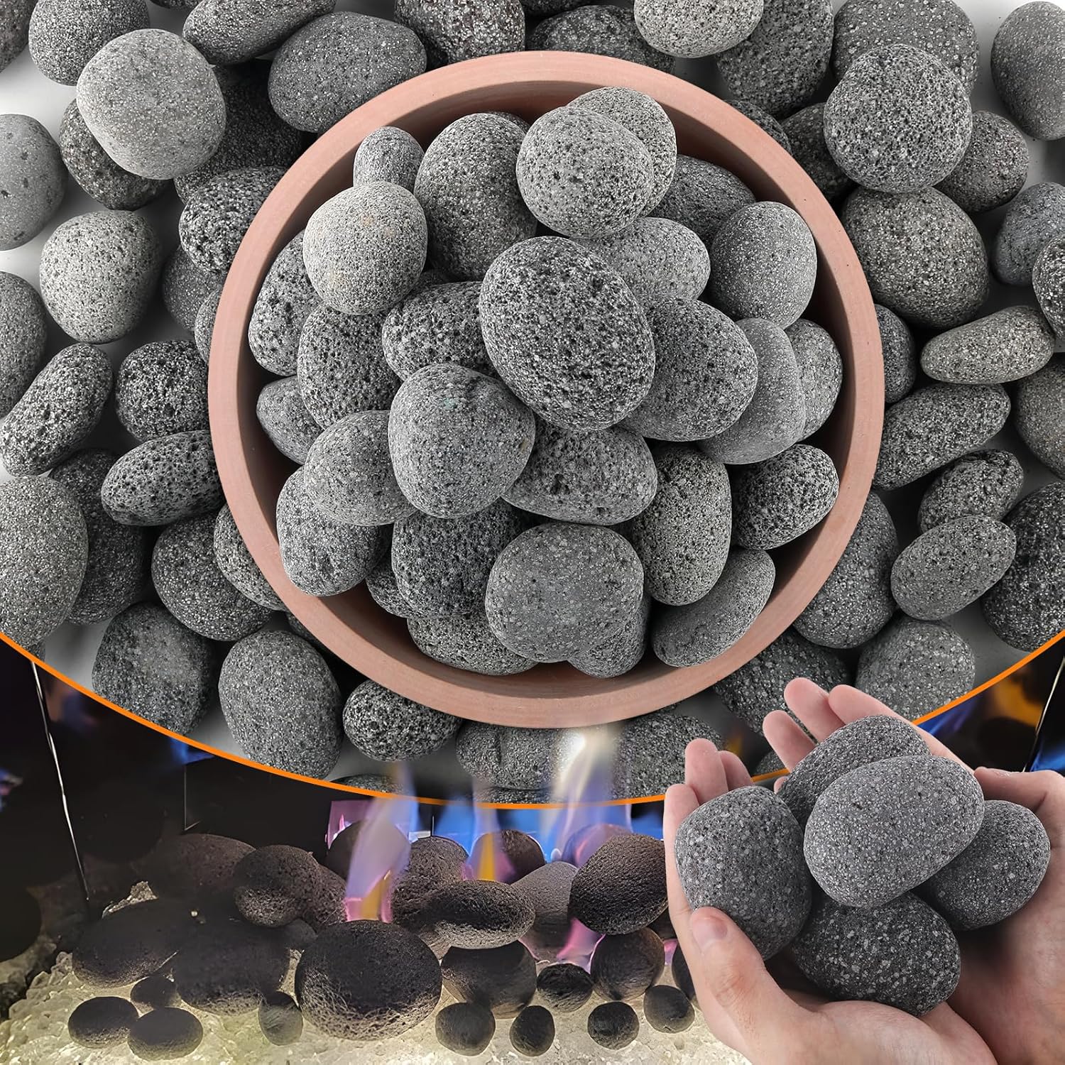 CJGQ 18 Lb Lava Rocks for Fire Pit,2"-3" Natural Pebbles Tumbled Lava Rock,Round Fire Pit Rocks for Portable Fireplaces Propane Gas Fish Tank Landscaping Garden Decoration
