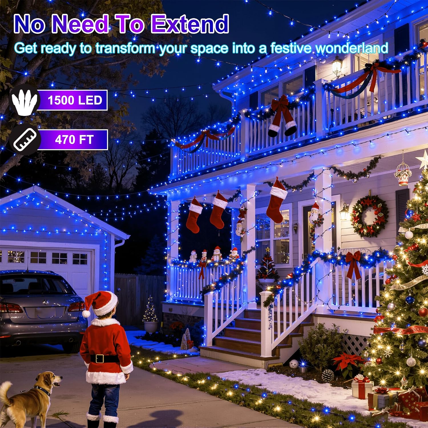 750LED Christmas Lights Outdoor Use, 240ft 12 Modes Blue LED String Lights with Timer Dimmable, Waterproof Christmas Tree Lights for Xmas Patio Yard Fence Balcony Garden Party Decor Blue