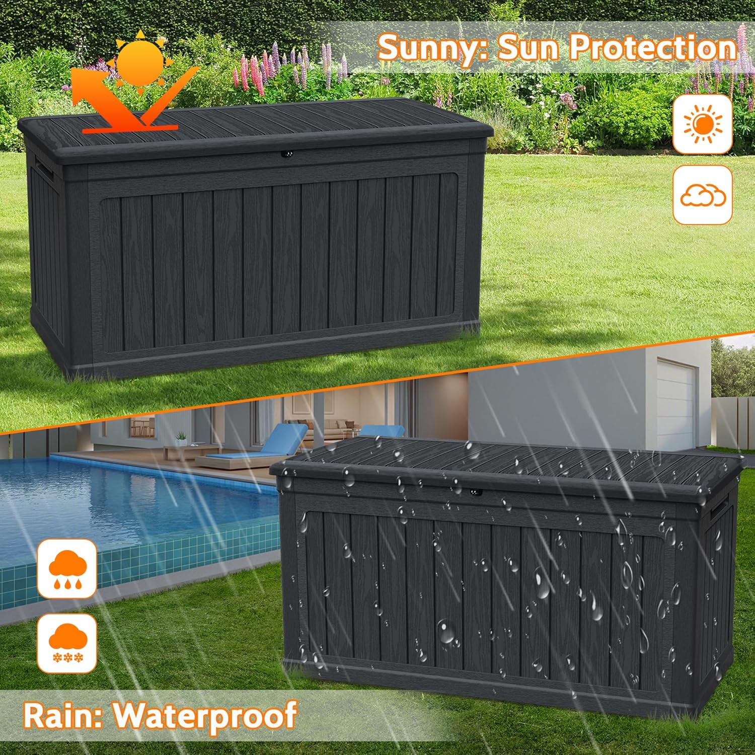 230 Gallon Double-Wall Resin Deck Box - Lockable Waterproof Outdoor Storage Box, 1000lbs Capacity & Doubles as Seating for Patio Furniture - Garden Tools, Pool Accessories (Black)