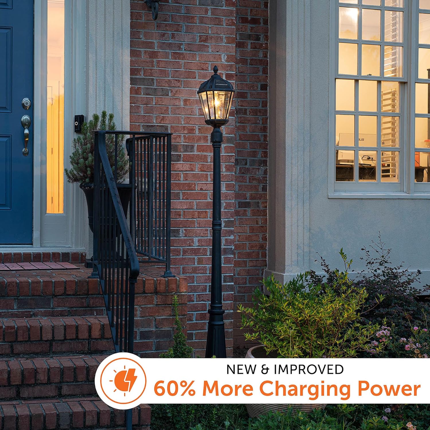 Gama Sonic Solar Outdoor Lamp Post Light, Black Cast Aluminum and Beveled Glass Panels, 10-Year Royal Bulb, Warm White LED with Omni-Direction Reflector, 87-inch Height, 98B001 (Upgraded Panel)