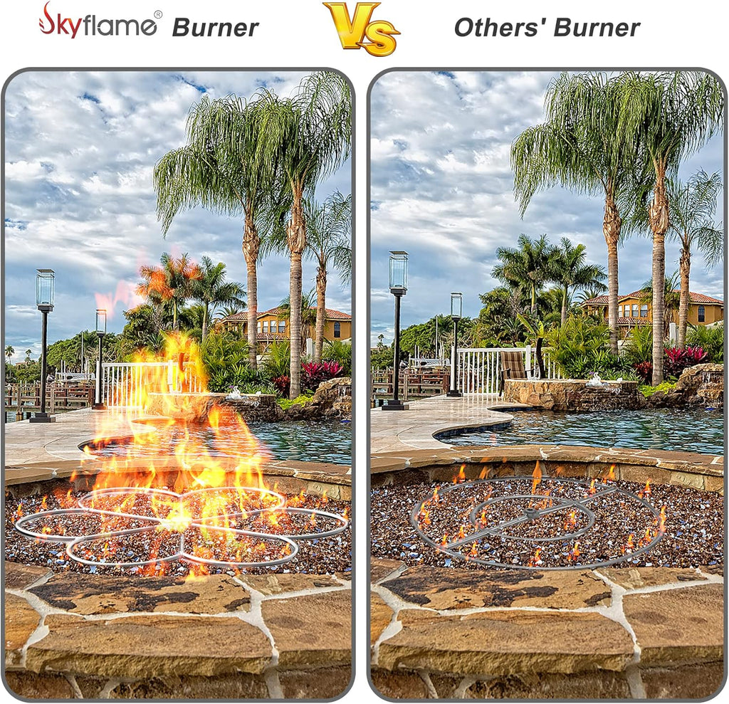 Skyflame 36-Inch Fire Pit Burner, 304 Stainless Steel Flower-Shape Burner Ring for Fire Pit, Natural Gas & Propane Fireplace, Max BTU 443K
