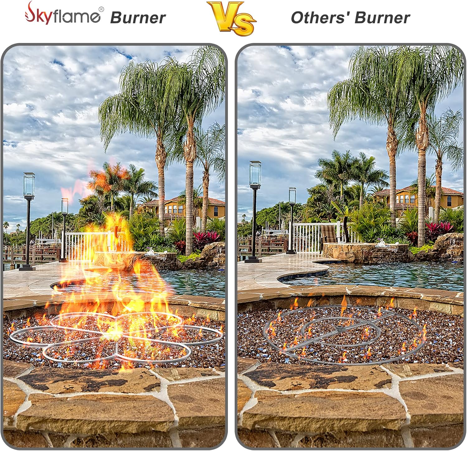 Skyflame 36-Inch Fire Pit Burner, 304 Stainless Steel Flower-Shape Burner Ring for Fire Pit, Natural Gas & Propane Fireplace, Max BTU 443K