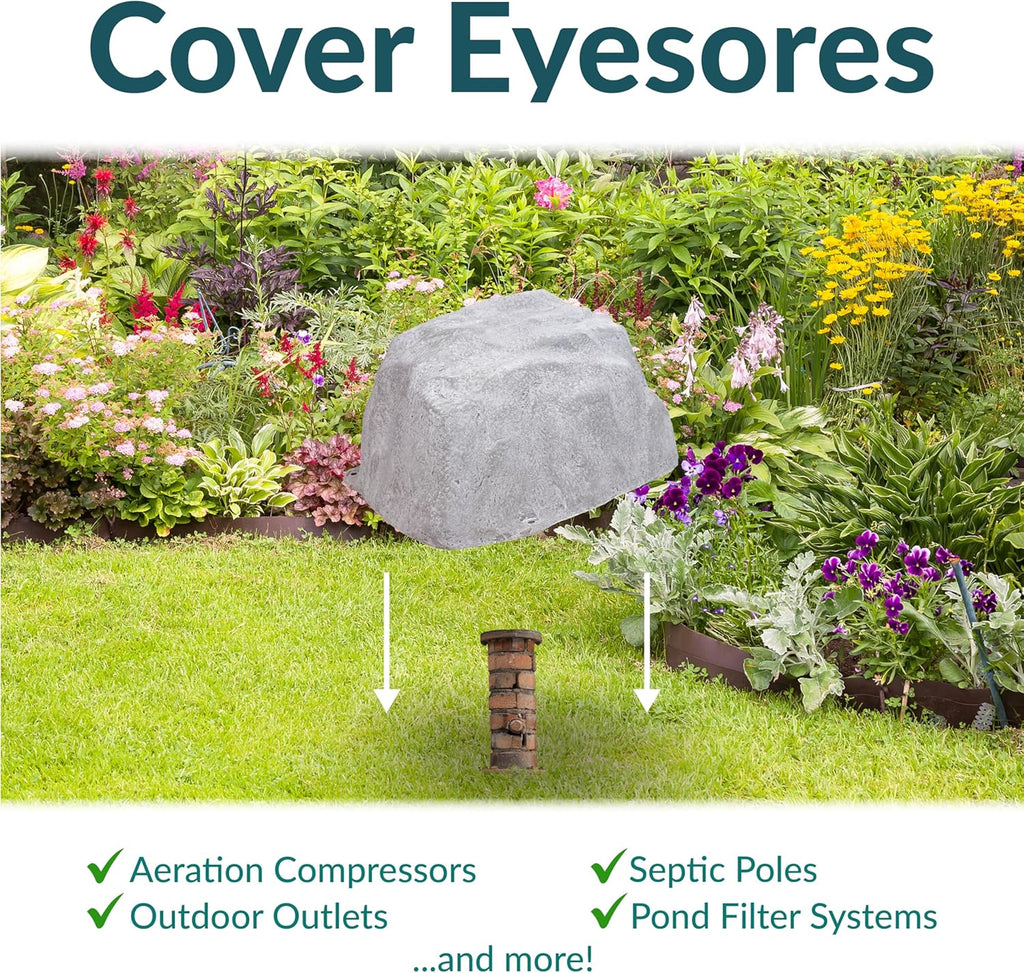 Sunnydaze 14” H Polyresin Faux Landscape Rock Cover - Lightweight Fake Rock Well Pump Cover for Outside - Gray - 2-Pack