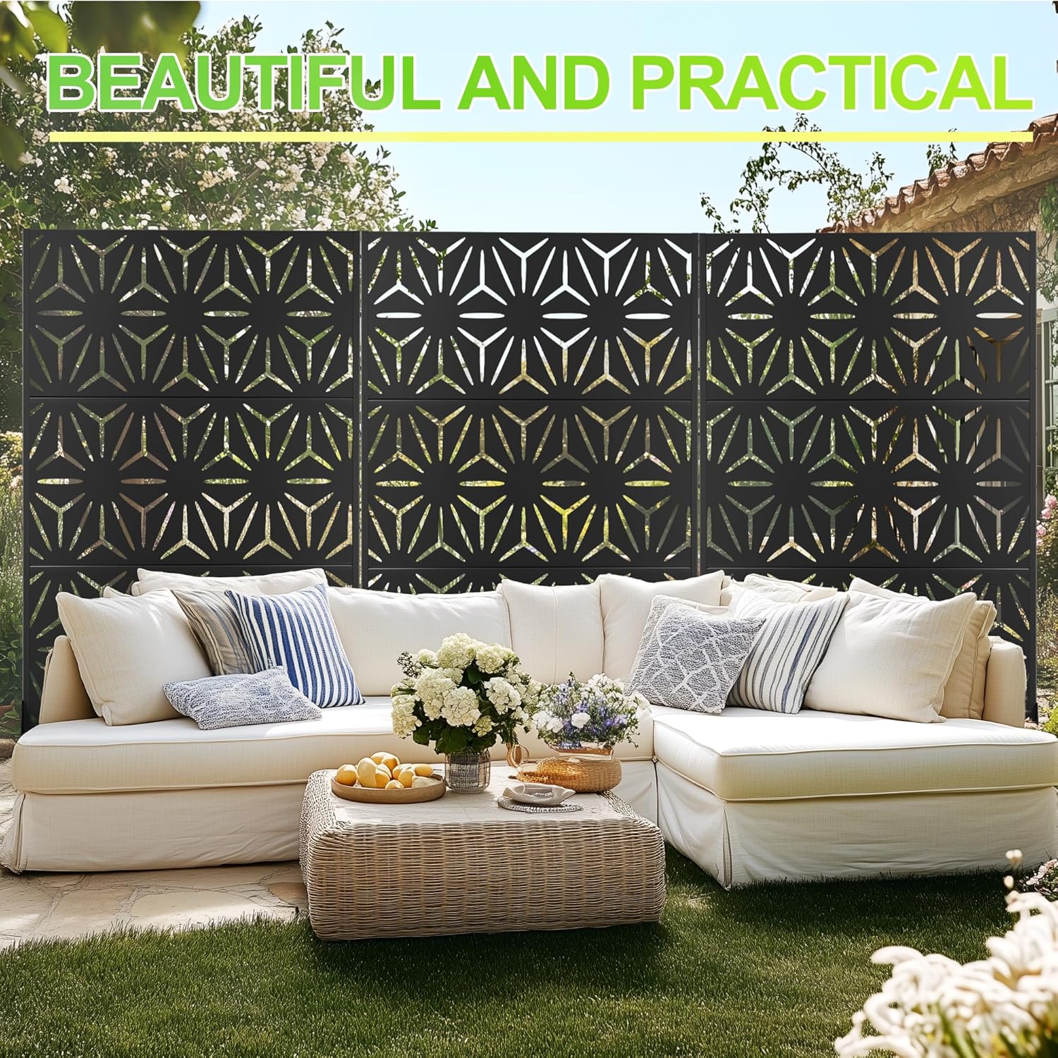 Outdoor Privacy Screen,72" H×47" W Metal Privacy Screen, Freestanding Privacy Fence Panels for Patio