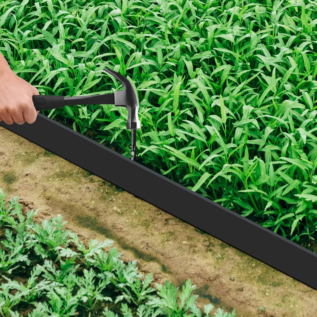 Landscape Edging Coil 33 FT, 2 Inch Tall Garden Edging Border Flexible Lawn Edging Kit with 30 Spikes, Plastic Edging for Landscaping Flower Beds Yard Pathway Paver Edging (2IN x 33FT, Black)