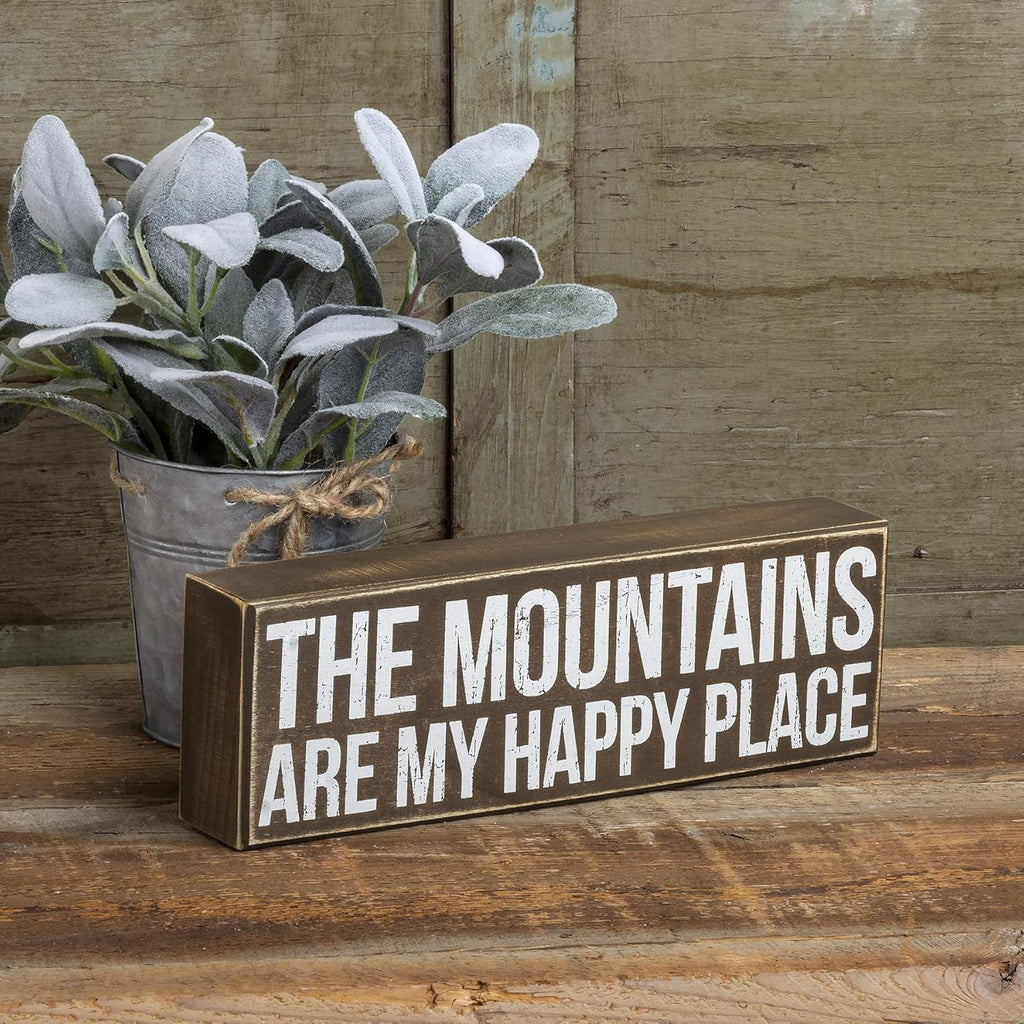 Primitives by Kathy 27377 Rustic Brown Box Sign, 11 x 3.5, The Mountains Are My Happy Place