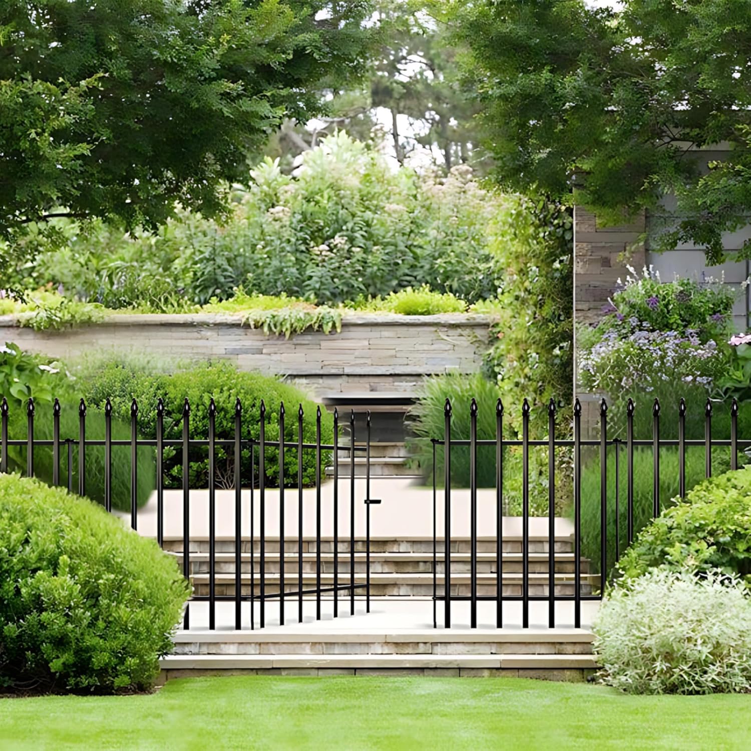 Metal Garden Fence 36" Wide x 28" High, 5 Panels (4 Panels + 1 Gate), Total 11.6 feet, Metal Border Folding Fence, Landscape Fencing Dog Fence Pet Fence for Flower Bed, Yard, Animal Barrier