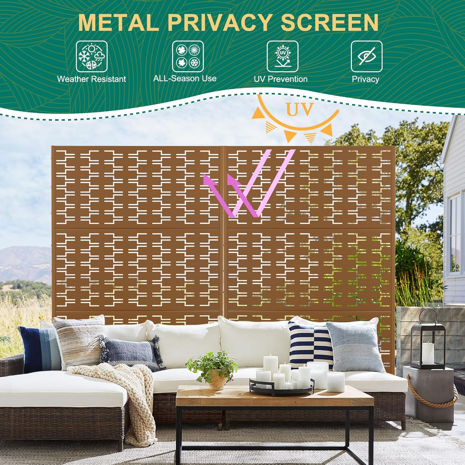 72" H×47" W Metal Privacy Screen Outdoor Privacy Screen Freestanding, Outdoor Privacy Screens and Panels for Patio Lawn Deck(Consists of 3 Panels)