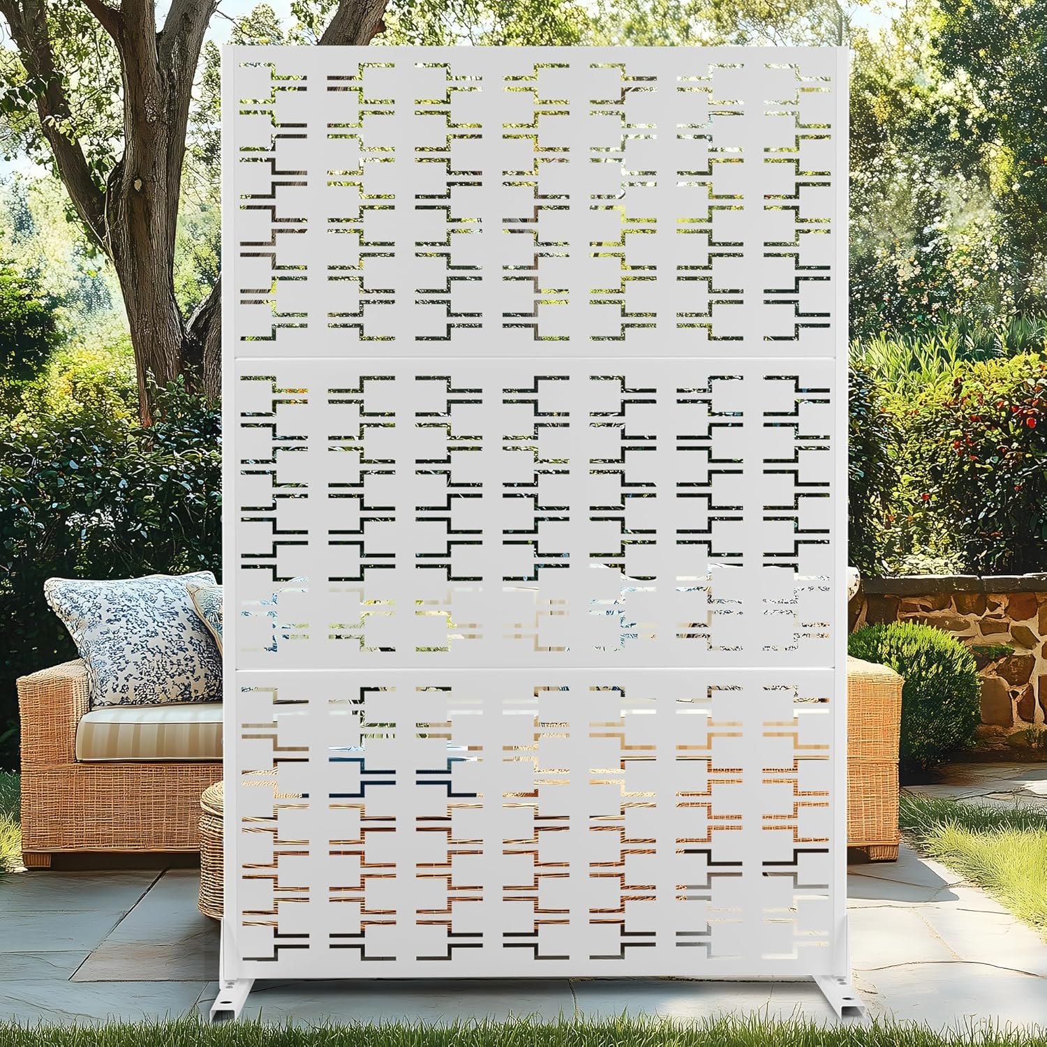 72" H×47" W Metal Privacy Screen Outdoor Privacy Screen Freestanding, Outdoor Privacy Screens and Panels for Patio Lawn Deck(Consists of 3 Panels)