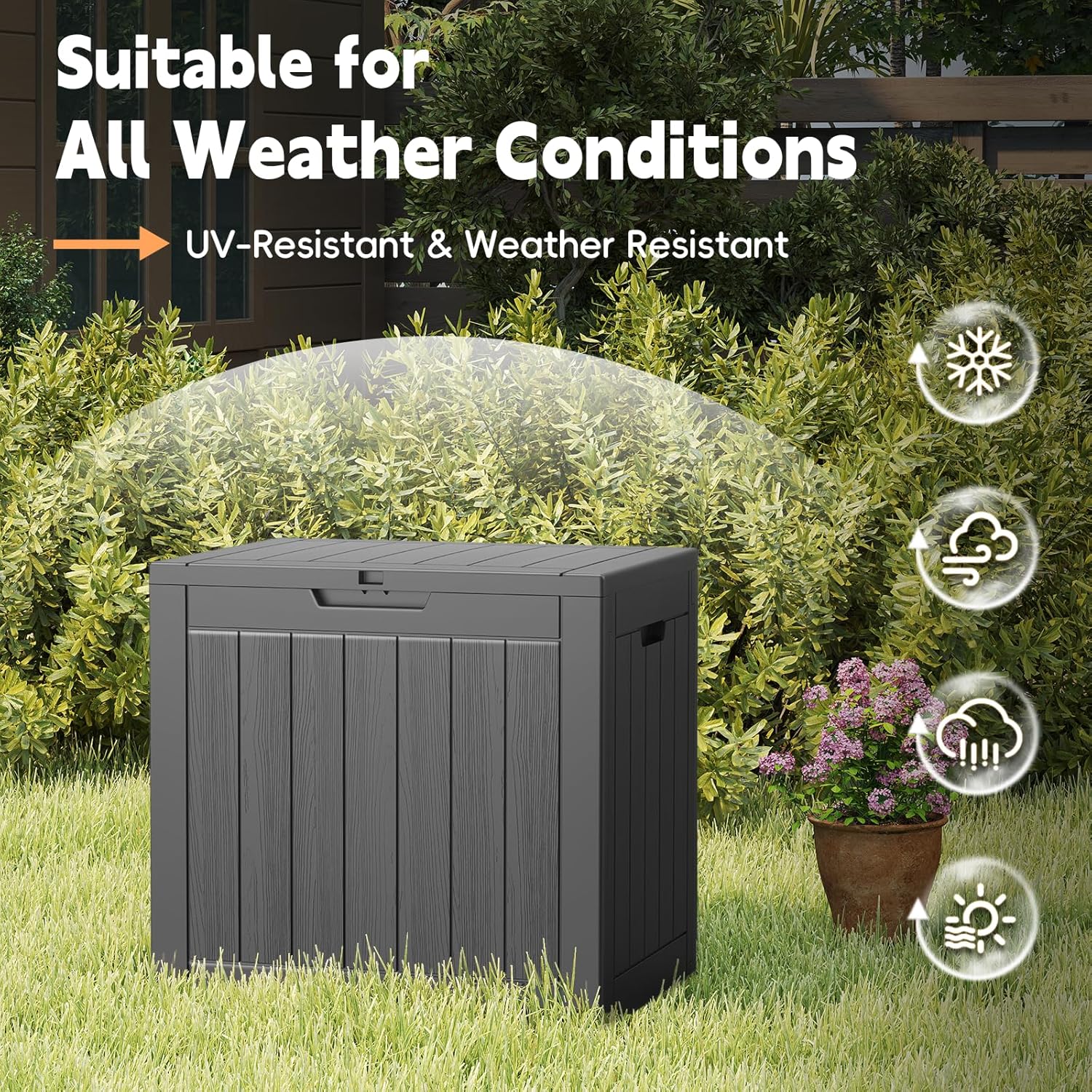 Outdoor Storage Box, 31 Gallon Waterproof Resin Deck Box, Storage Bin for Package Delivery, Patio Furniture Cushion, Garden Tools, Pool Accessories, Weatherproof and UV Resistant, Black