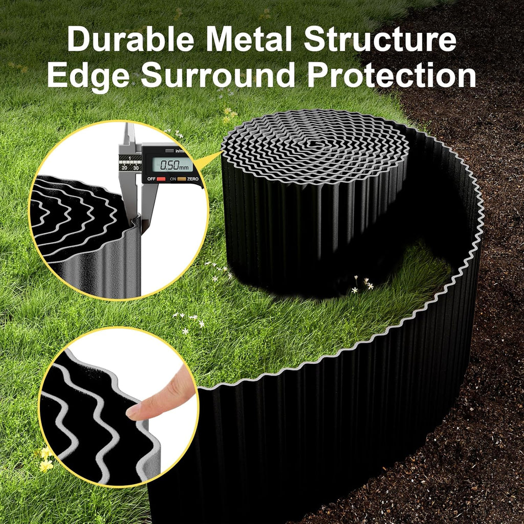 Land Guard Corrugated Garden Edging Border, 12" × 50' Landscape Paver Edging, Tall Landscape Edging, Fence for Garden, Flower Bed, Lawn and Landscape Edging (Black)