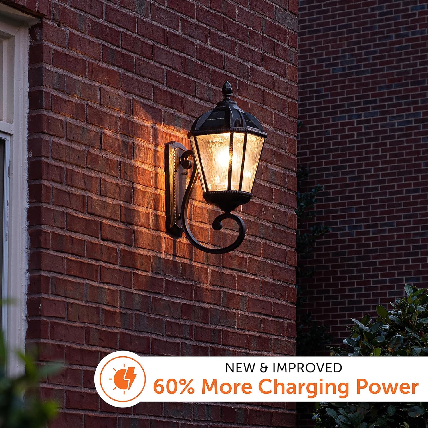 Gama Sonic Solar Outdoor Wall Light, Royal Bulb Exterior Sconce Lamp, Brushed Bronze Finish Aluminum, Clear Beveled Glass, Warm White LED, Large 21-Inch Height, 98B110 Upgraded Panel and Battery