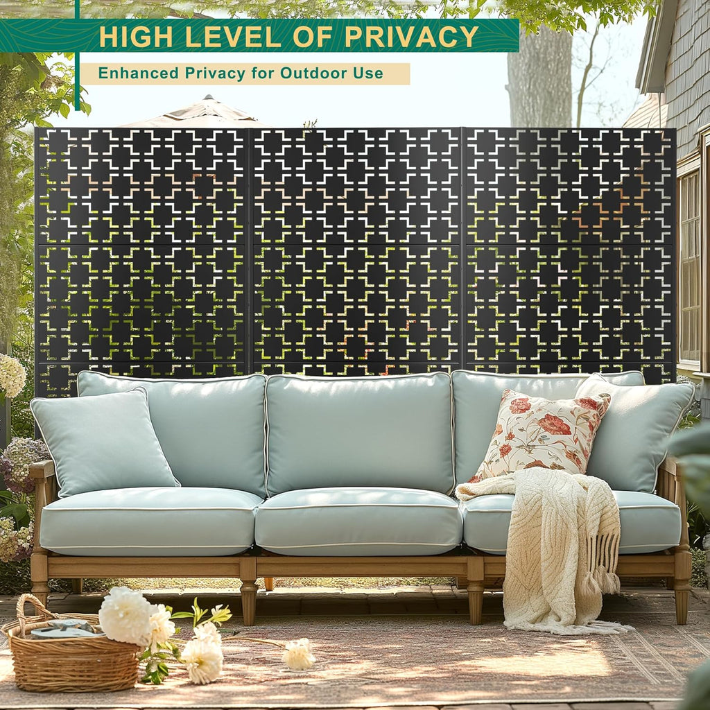 72" H×47" W Metal Privacy Screen Outdoor Privacy Screen Freestanding, Outdoor Privacy Screens and Panels for Patio Lawn Deck, Outdoor Privacy Panels Decorative Privacy Fence(Consists of 3 Panels)