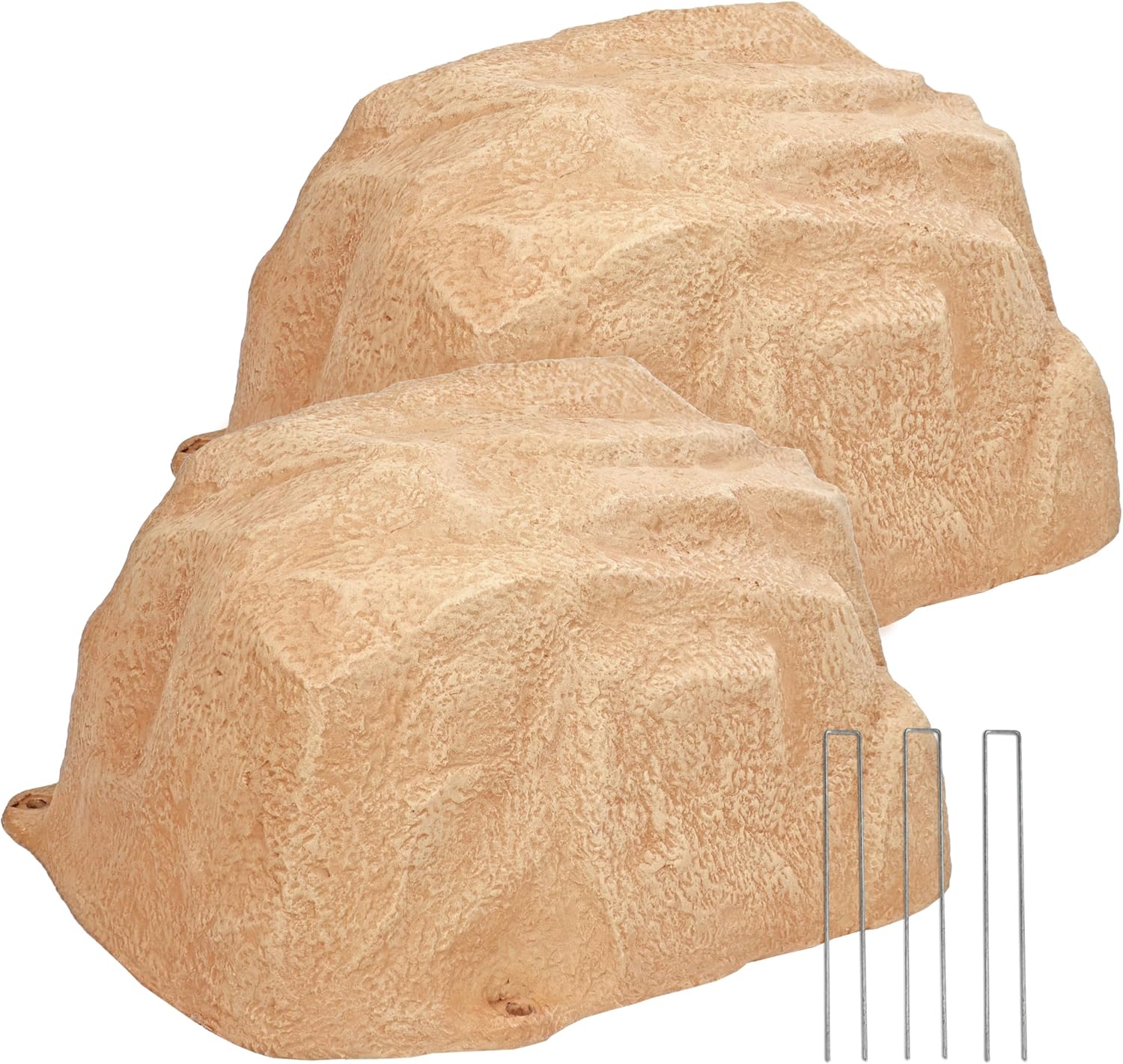 Sunnydaze 14” H Polyresin Faux Landscape Rock Cover - Lightweight Fake Rock Well Pump Cover for Outside - Sand - 2-Pack