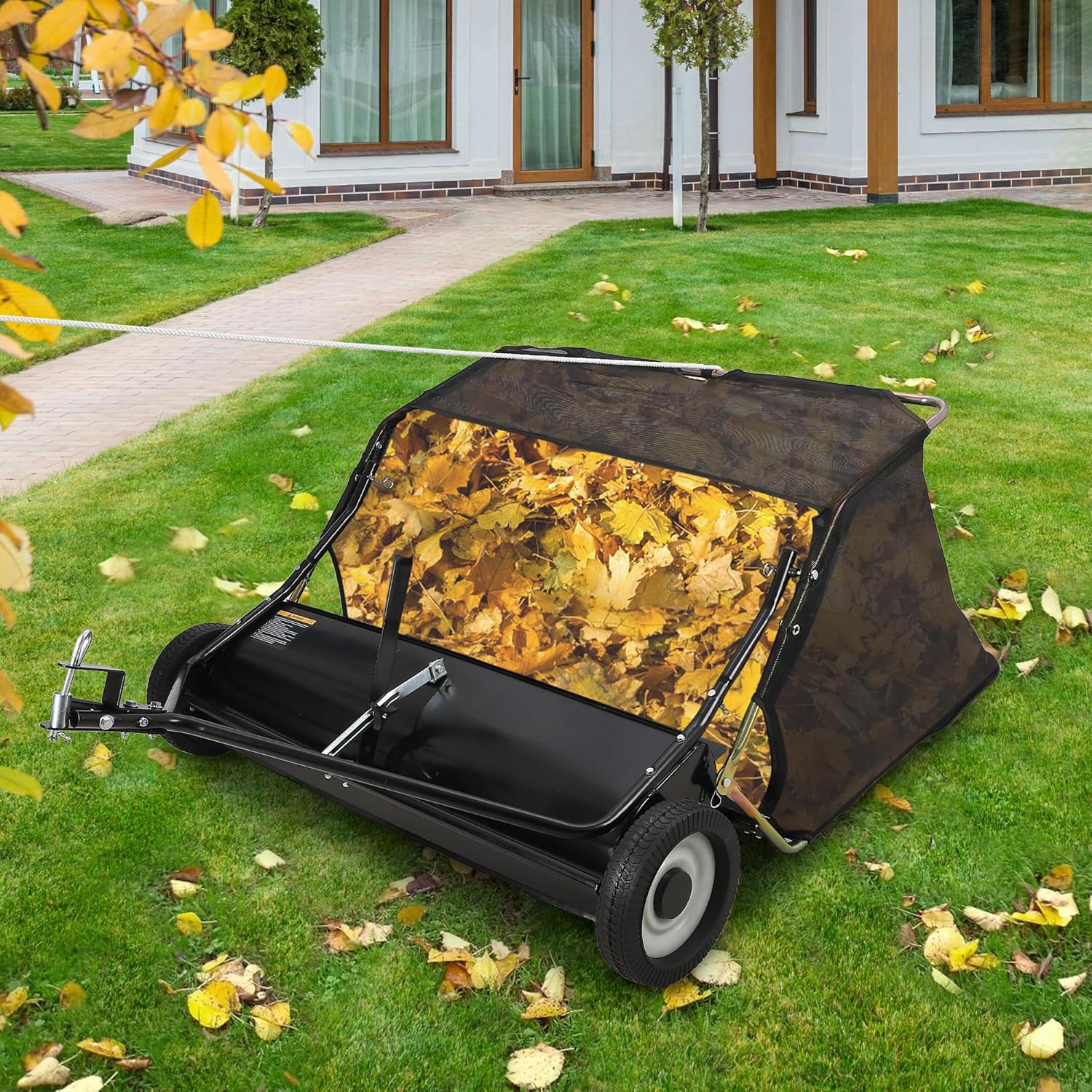GAOMON 48'' Tow Behind Lawn Sweeper,Pull Behind Lawn Sweeper,with 26 Cu. Ft. Large Capacity Leaf Collector,Adjustable Sweeping Height for Yard, Lawn, Farm