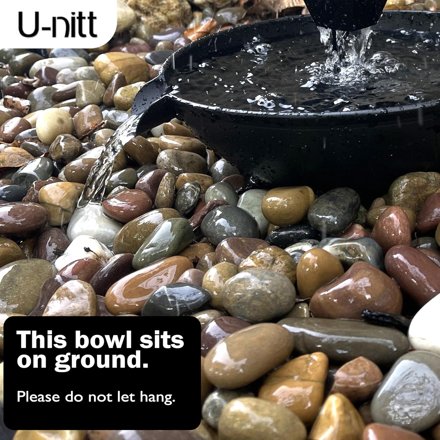 12" Spill Bowl Catch Basin for Rain Chain Anchoring & Stake | Rainwater Collection for Roof Gutter Downspout | Good For Water Fountain & Birdbath | Black | Works with Rainchain | Handles Heavy Rain