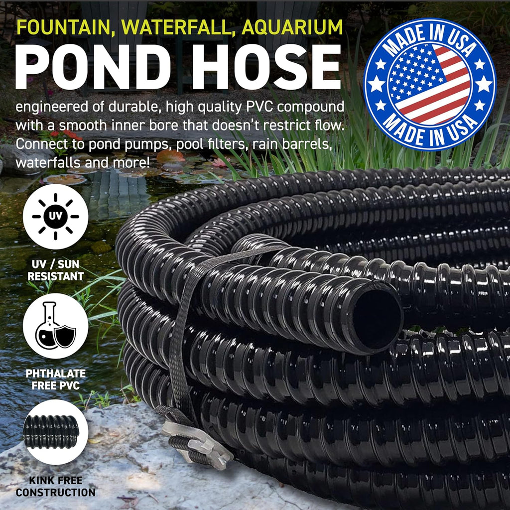 Sealproof 1" Dia. Corrugated Pond Tubing 1-Inch ID, 20 FT Length, Black PVC Kinkproof Strong Flex Tubing Made in USA