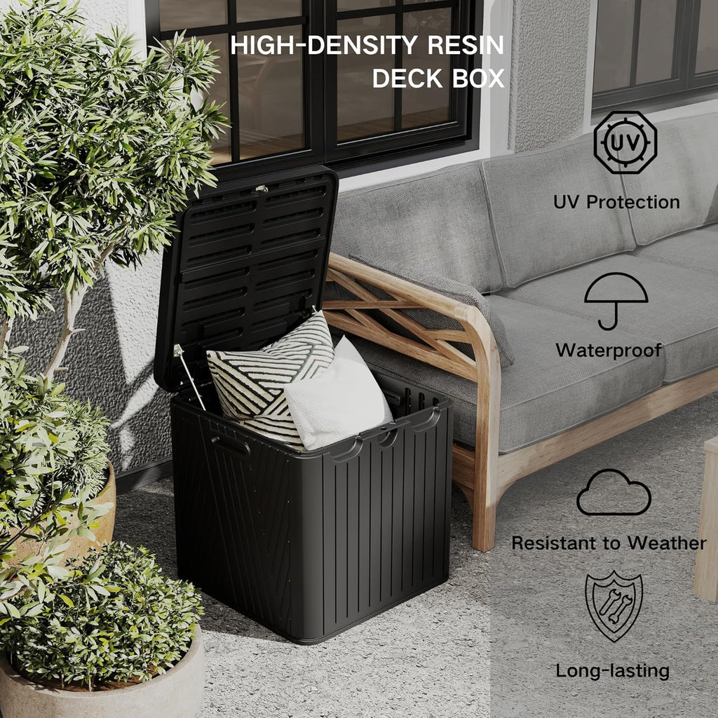 Kingdura 60 Gallon Outdoor Storage Box, Waterproof Resin Deck Box for Indoor and Outdoor Use, Lockable Storage Container for Patio Furniture Cushions Garden Tools (Black, 60 Gallon)
