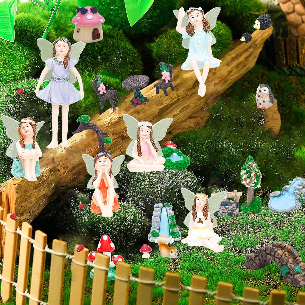 ONEST 27 Pieces Miniature Fairy Garden Accessories Small Fairy Figurines Hand Painted Fairies Figures for Car Decor Garden Flower Pot Birthday Cake Topper