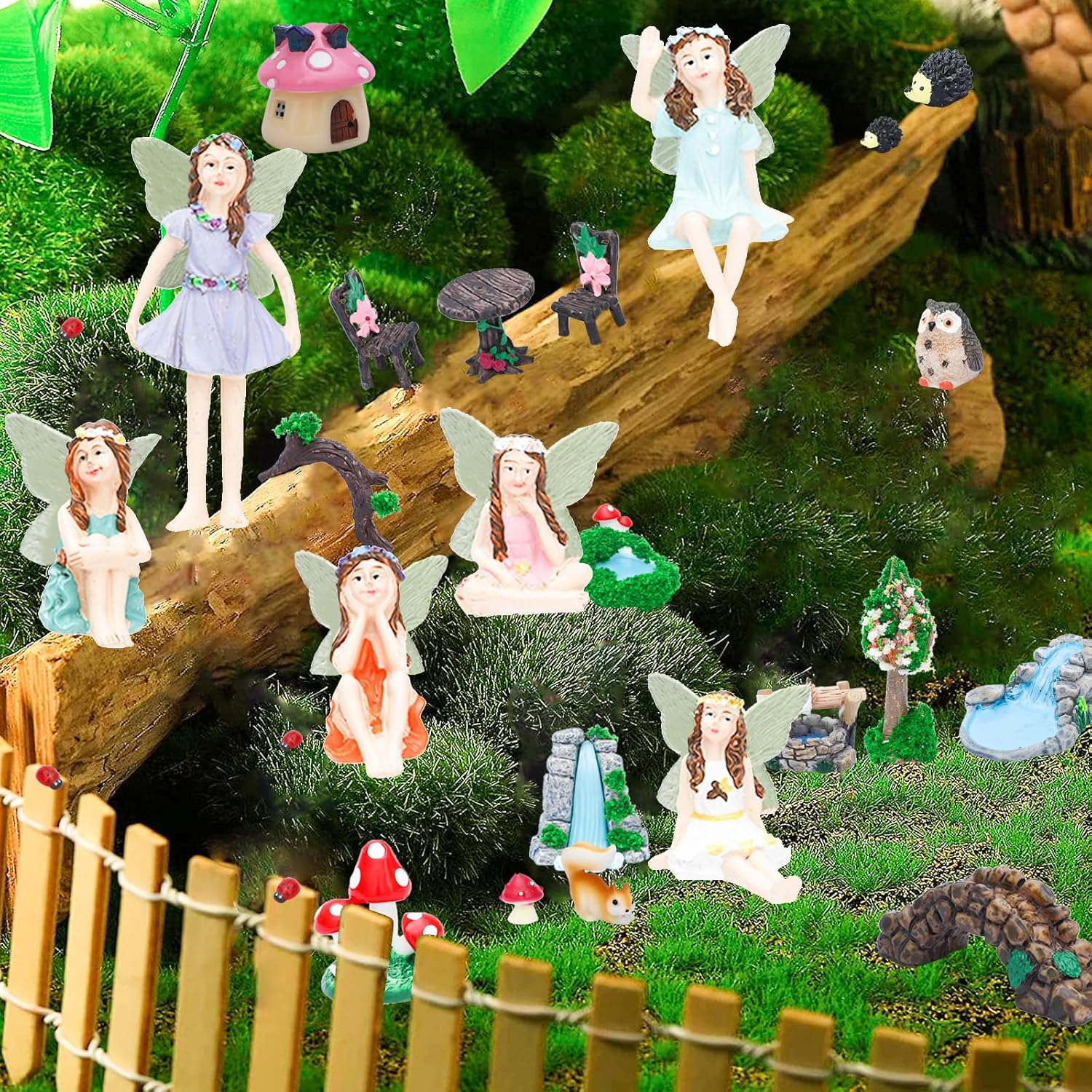 ONEST 27 Pieces Miniature Fairy Garden Accessories Small Fairy Figurines Hand Painted Fairies Figures for Car Decor Garden Flower Pot Birthday Cake Topper