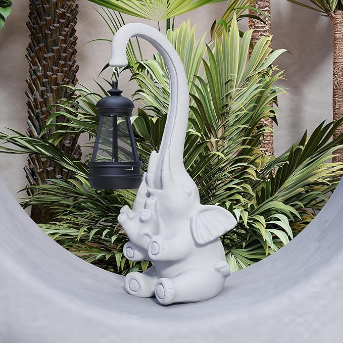 Statue Decoration, Figurine, Lawn Statue, Sculpture Ornament, Animal Figurine - Elephant Resin Statue with Lantern (Chest)