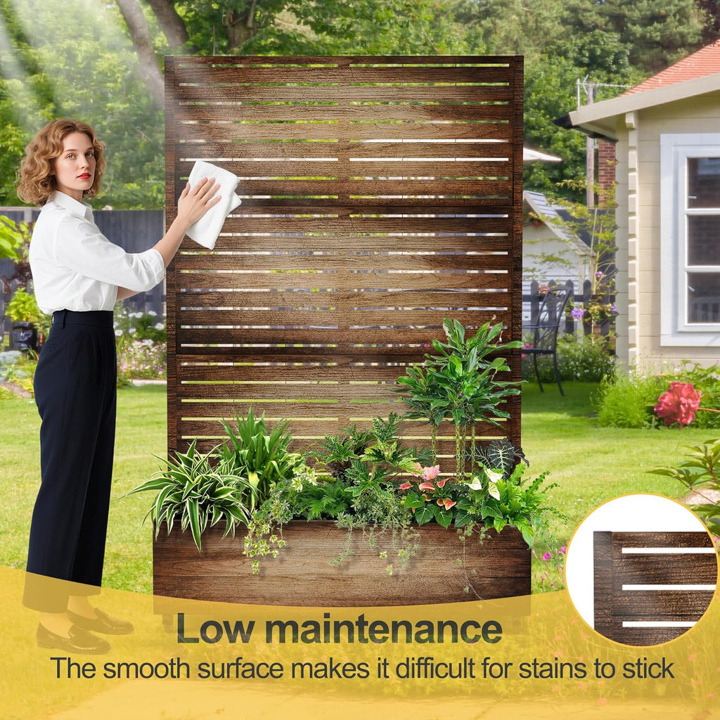 Raised Garden Bed with Trellis and Wheels,73"x47"x16" Metal Raised Garden Bed,Vintage Wood Finish Metal Planter with Climbing Trellis for Vines & Vegetables