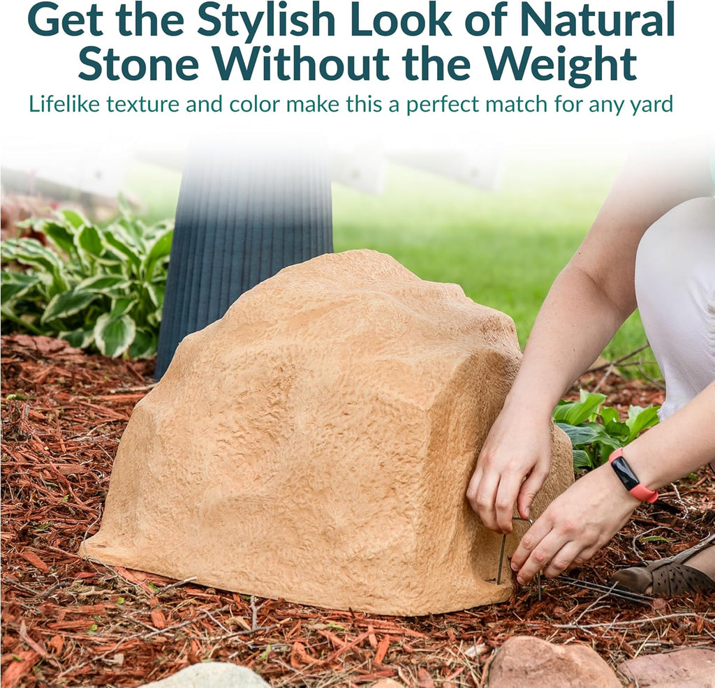 Sunnydaze 14” H Polyresin Faux Landscape Rock Cover - Lightweight Fake Rock Well Pump Cover for Outside - Sand - 2-Pack