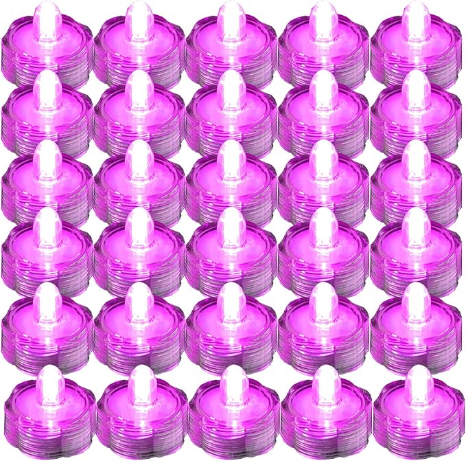 Bright LED Floral Tea Light Vase Submersible Lights for Party Wedding (Pink, 30 Pack)