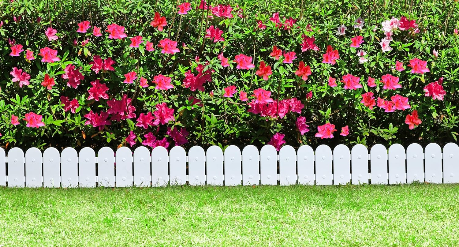 Evelyne Garden Border Edging: Wooden Fence Design - 16pcs White Yard Landscaping Fence Liner Lawn Edge Barrier - 20ft Kit of Decorative Lawn Landscape Panels Elements-Landscaping Edging-GMT-10374-D16