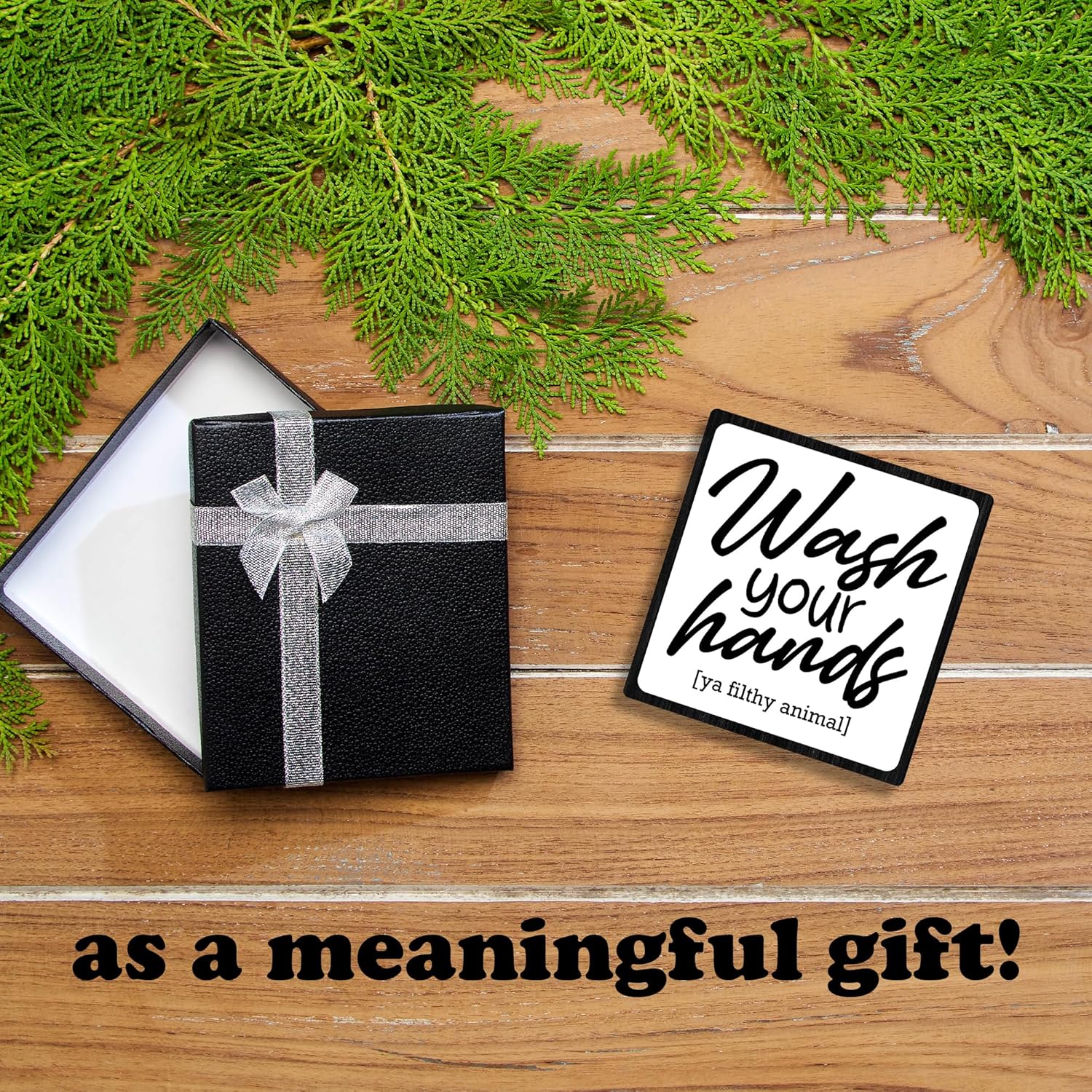 5" Wooden Plaque, Wash Your Hands, Bathroom Toilet Decor With 1 Metal Support, Shelf Decoration, Rustic Farmhouse Home Guest Room Accessories -B14