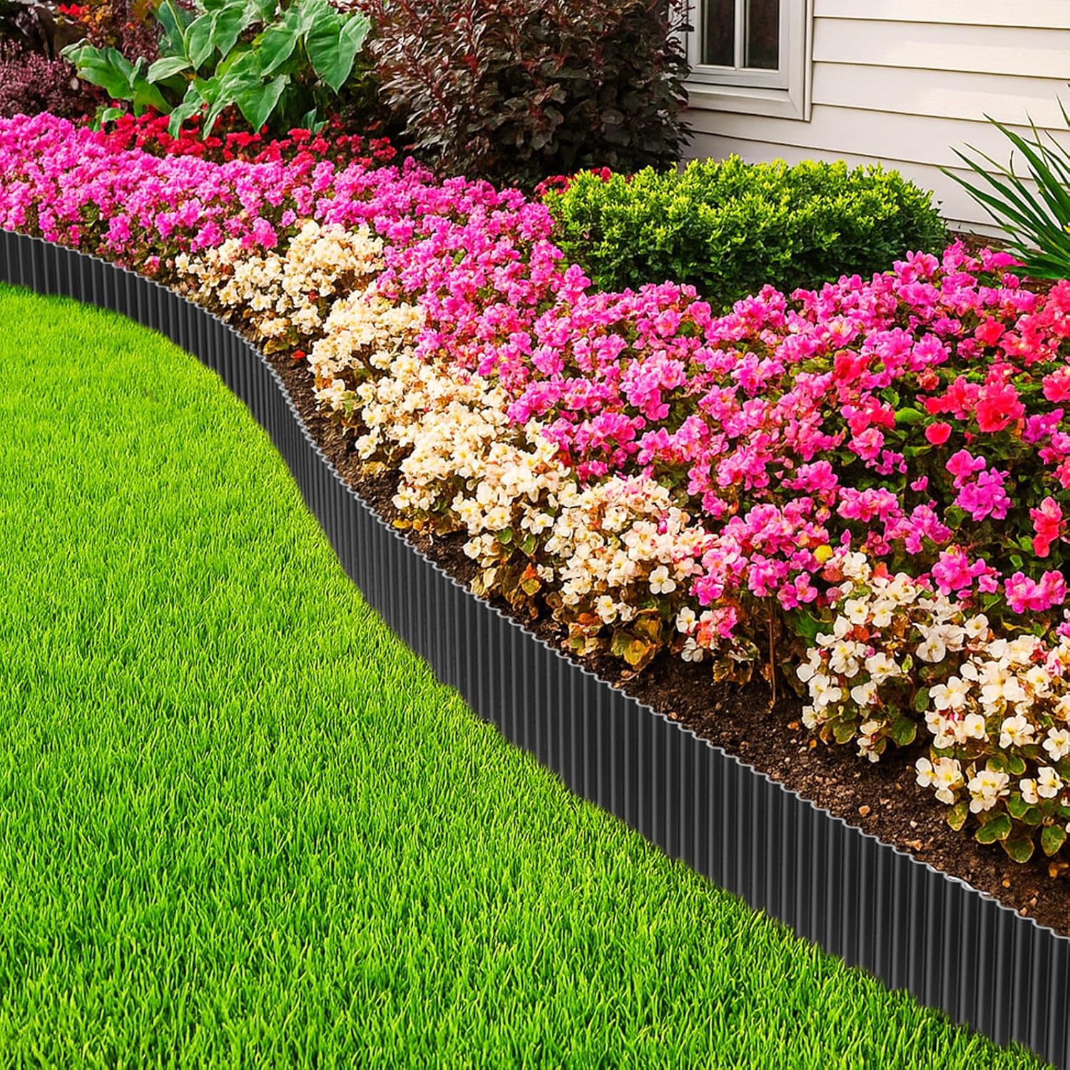 MIXC Corrugated Metal Garden Edging, Landscape Border for Lawn, Flower Bed & Paver (Black, 8 Inch × 25FT)