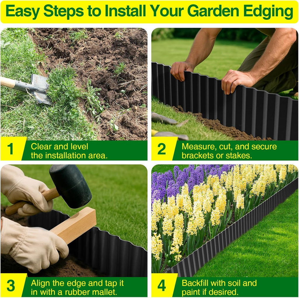 MIXC Corrugated Metal Garden Edging, Landscape Border for Lawn, Flower Bed & Paver (Black, 8 Inch × 25FT)