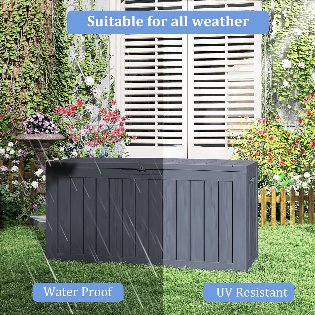 75 Gallon Deck Box, Resin Outdoor Indoor Waterproof Storage Box, Lockable Storage Box With Handle for Patio Furniture - Garden Tools - Swimming Pool Tools UV-Resistant, Black