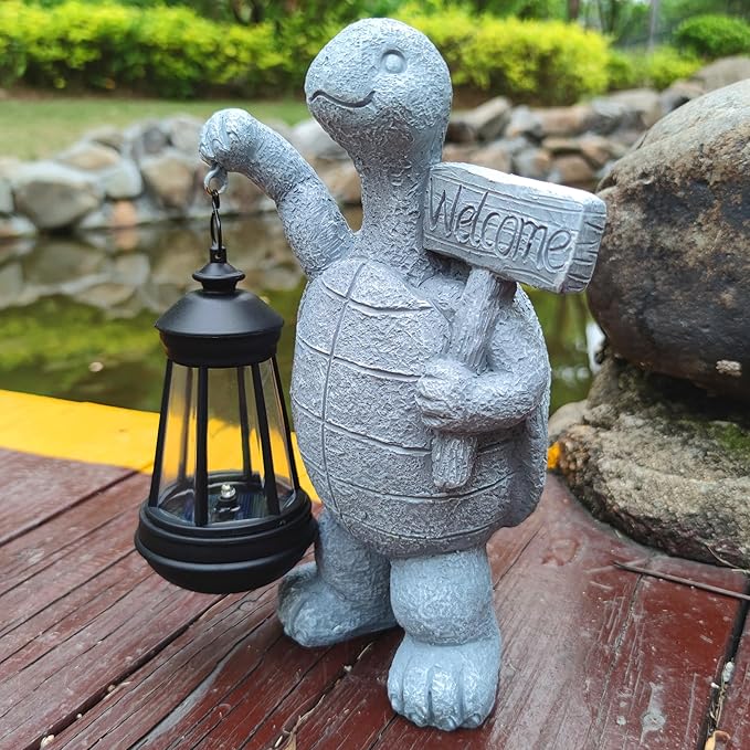 Solar Turtle Garden Outdoor Statues,Resin Turtles Figurine Decorations with Solar Lights Lantern, Outdoor Turtle Art Decor for Lawn,Yard, Unique Housewarming Gift for Garden Home