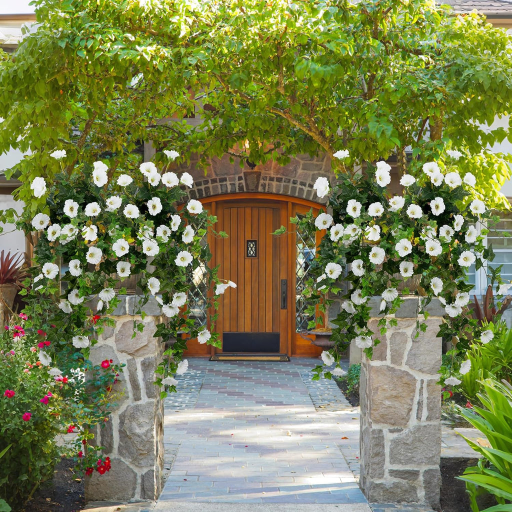 Artificial Flowers Faux Outdoor Plants Artificial Petunias for Outdoors Uv Resistant Fake Petunias Plants Hanging Flower Patio Decor Outside Basket Realistic Silk Plant No Pot(White 2pcs)