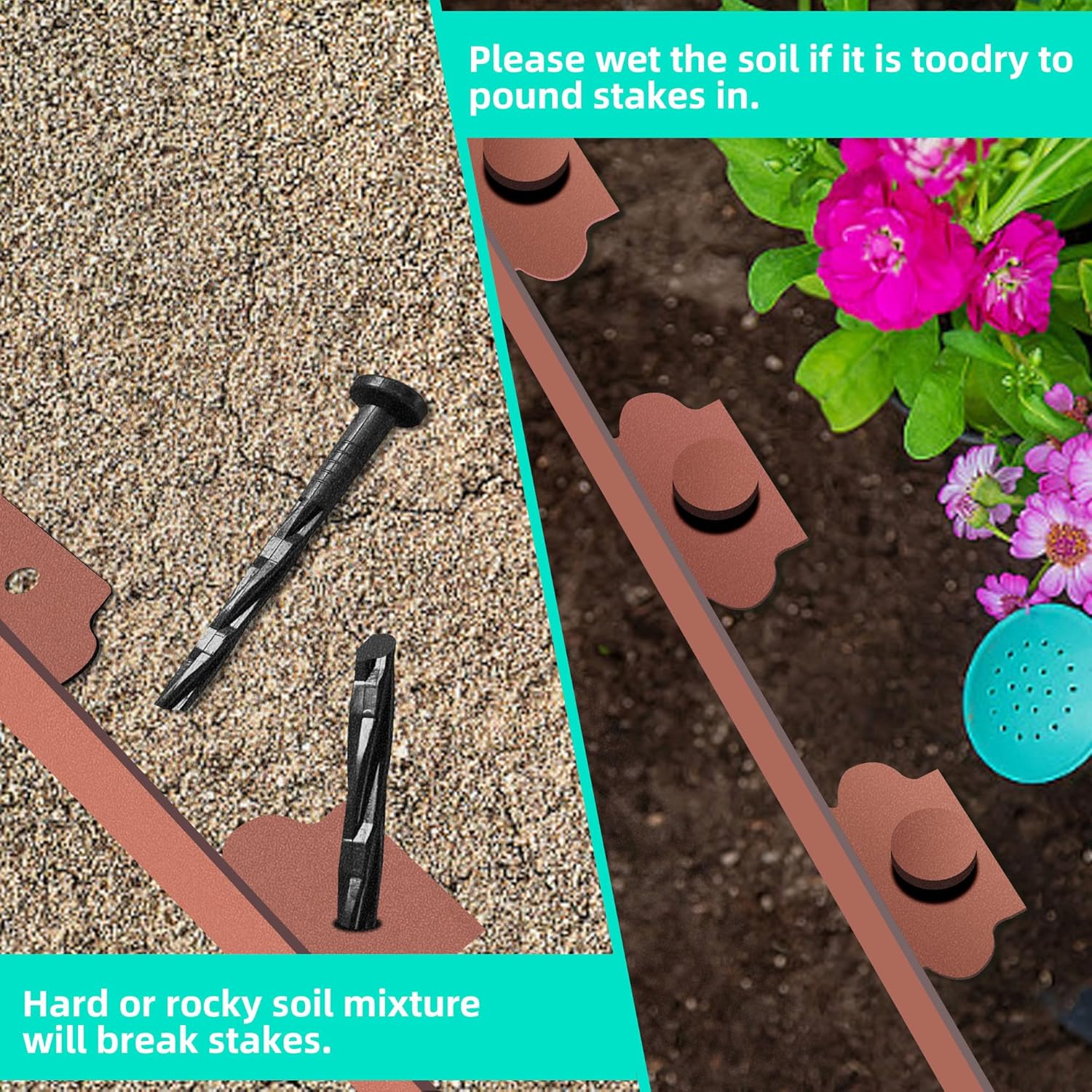 Landscape Edging Coil 33 FT, 2 Inch Tall Garden Edging Border Flexible Lawn Edging Kit with 30 Spikes, Plastic Edging for Landscaping Flower Beds Yard Pathway Paver Edging (2IN x 33FT, Brown)