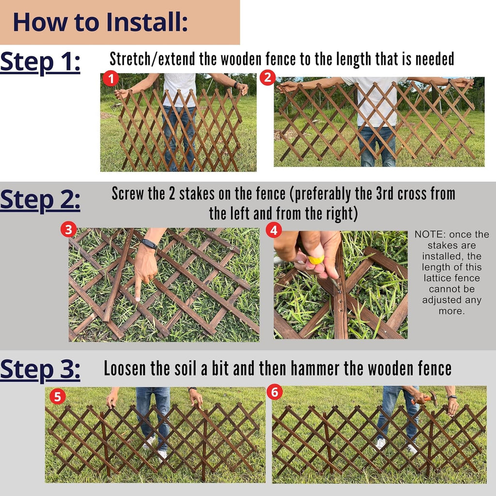 ShopLaLa Garden Fence - 2 Pack, Total 12ft (L) Wooden Lattice Flower Edging for Yard Lawn Landscape Patio Outdoor Decor, Expandable Plant Trellis Decorative Fences and Gates, Animal Barrier for Dogs