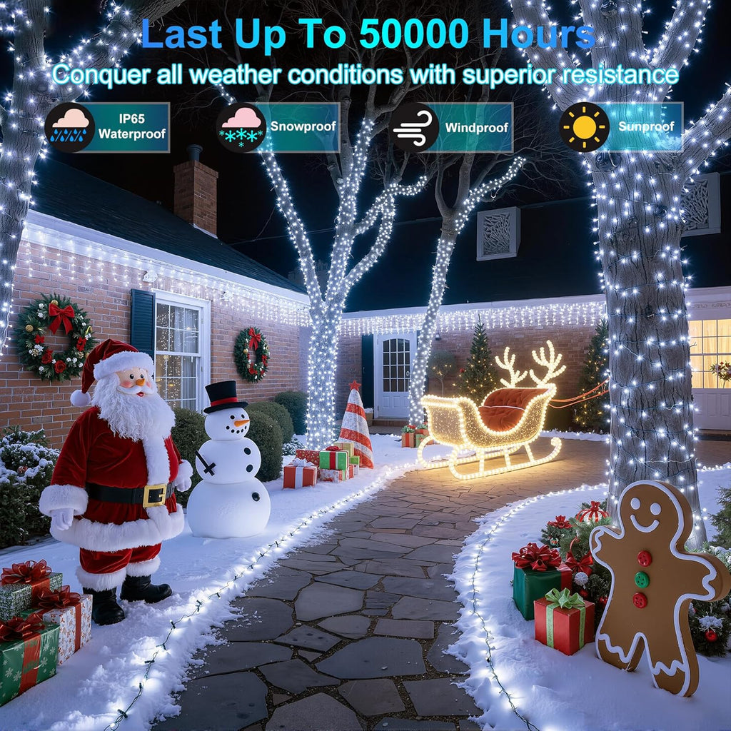 750LED Christmas Lights Outdoor Use, 240ft 12 Modes Cool White LED String Lights with Timer Dimmable, Waterproof Christmas Tree Lights for Xmas Patio Yard Fence Balcony Garden Decor Cool White