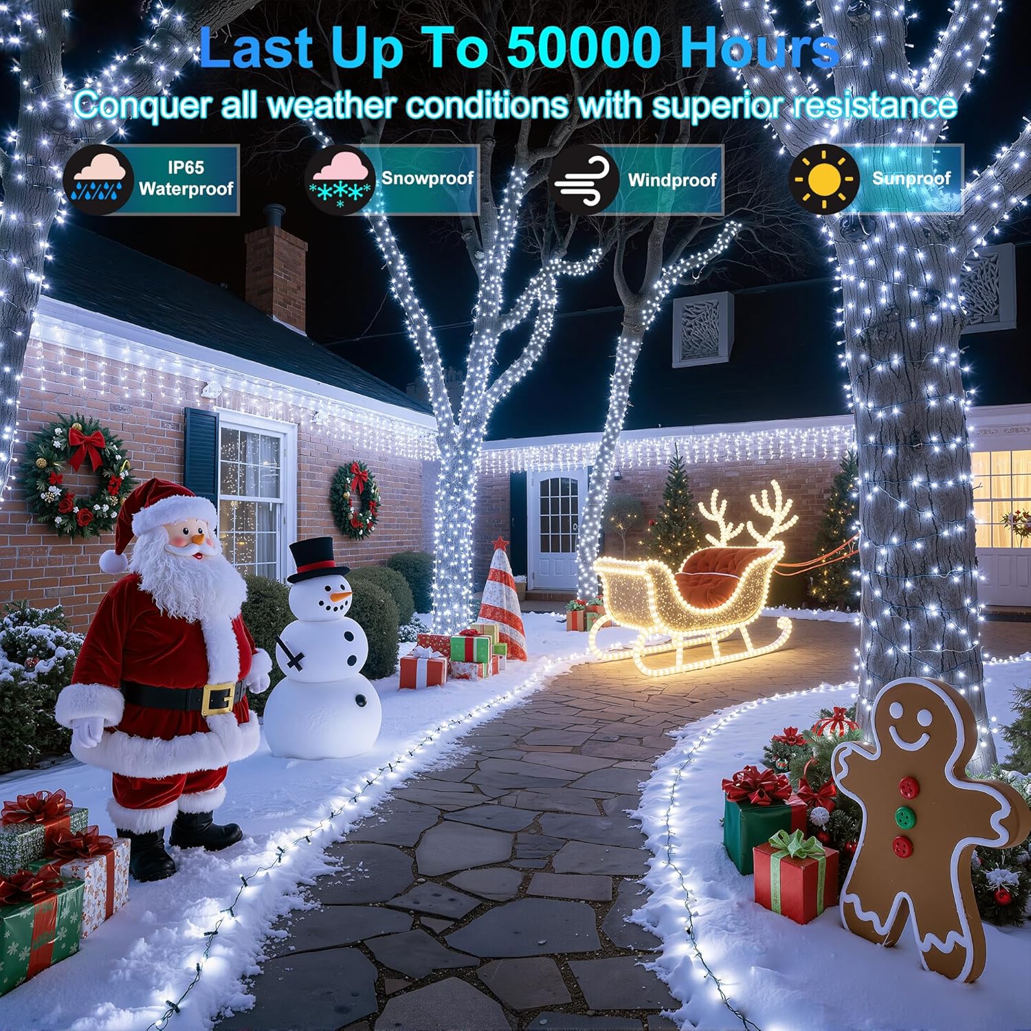 750LED Christmas Lights Outdoor Use, 240ft 12 Modes Cool White LED String Lights with Timer Dimmable, Waterproof Christmas Tree Lights for Xmas Patio Yard Fence Balcony Garden Decor Cool White